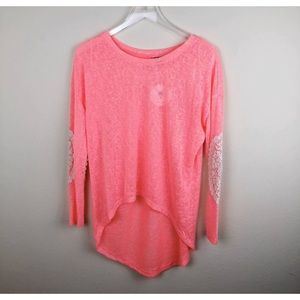 NEW Love by Design Hot Pink Sweater w/ Lace Elbows